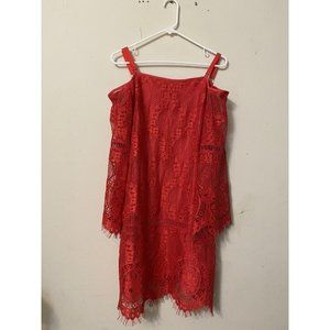 NICOLE MILLER NY Cherry Red Lace Christmas Holidays Cold Shoulder Lace Hems 12